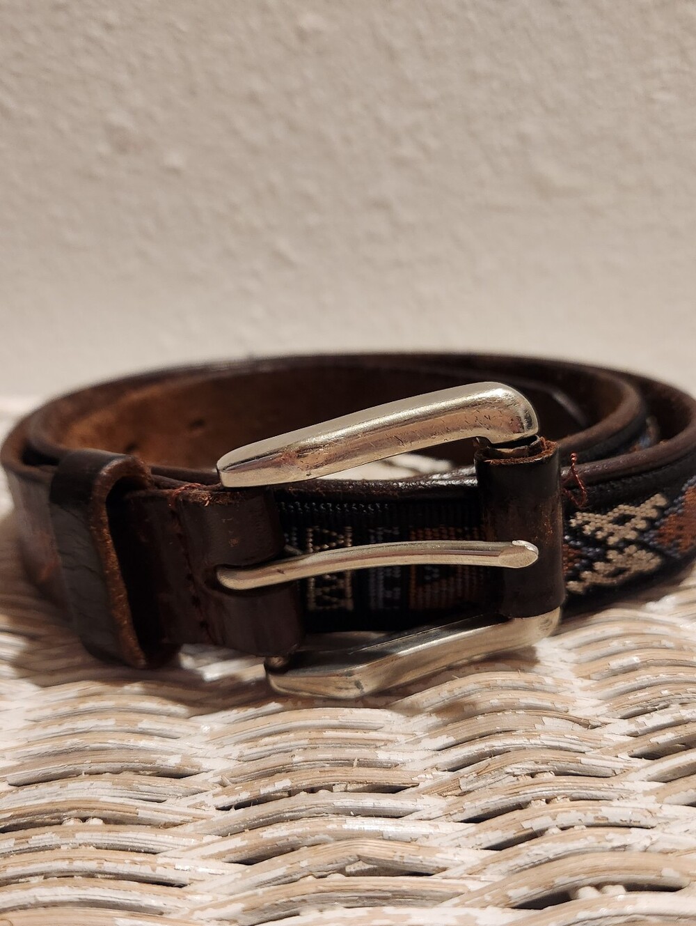 Vintage Bates Mens 38-40 Brown Leather Aztec Belt Bison Coin Concho Peruvian